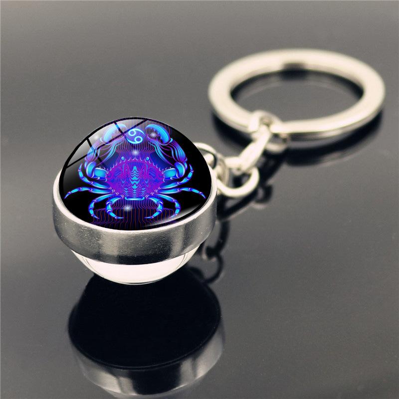 Fashion 12 Constellation Keychain Double Side Glass Cabochon Ball Keychain Zodiac Signs Key Rings Jewelry for Women Men Gift