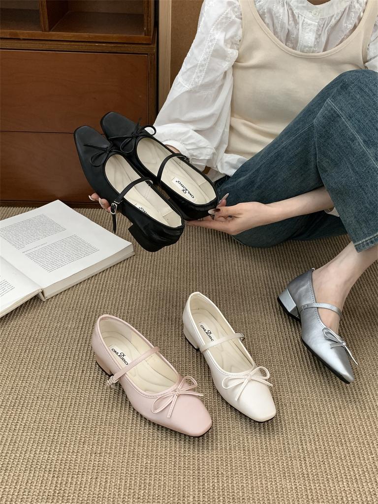 French flat Mary Jane single shoes women's shoes 2025 new spring and autumn Korean version silver evening shoes