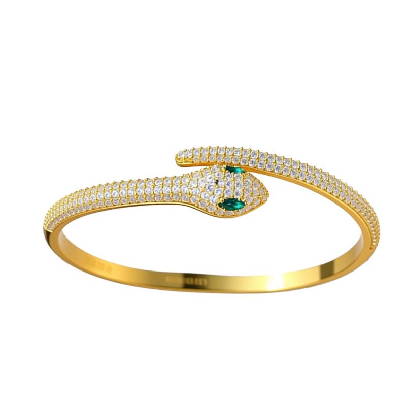 Elegant Retro Zirconia Snake Gold-Plated Open Bangle for Women