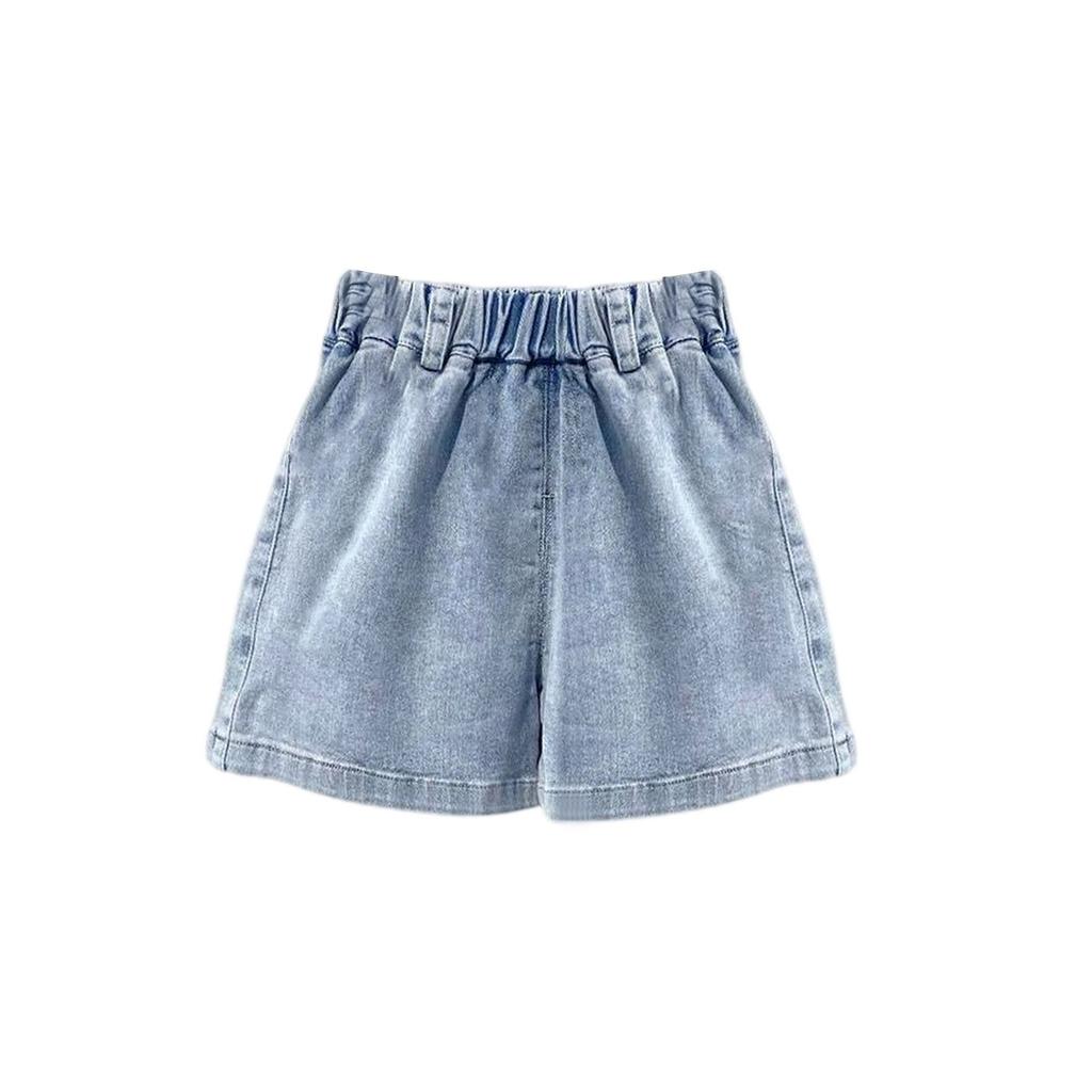 Girls' Summer Denim Shorts - Lightweight Stretch High Waist Casual Shorts