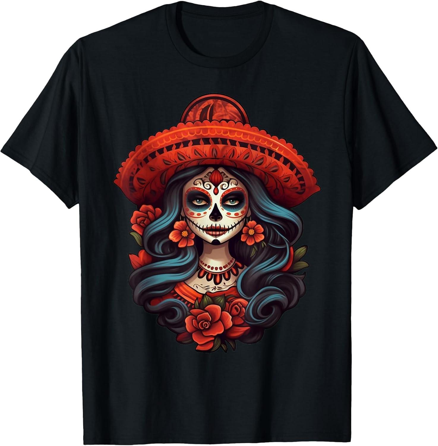 

NEW LIMITED! De Los Muertos La Catrina Day of the Dead Sugar Tee - MADE IN USA 5XL різнокольоровий