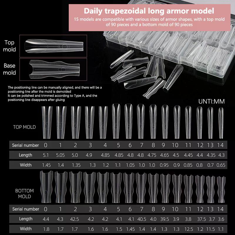 180Pcs Sandwich Dual Nail Form Mold Reusable Full Cover Mold Clear Nail Art Extension Shaping Tool Coffin Almond Nail Forms