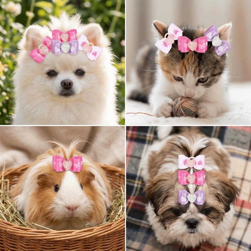 15Pcs Gradient Tone Pet Bow Hair Bows Heart Shaped Gradient Ribbon Bow Pet Grooming Styling