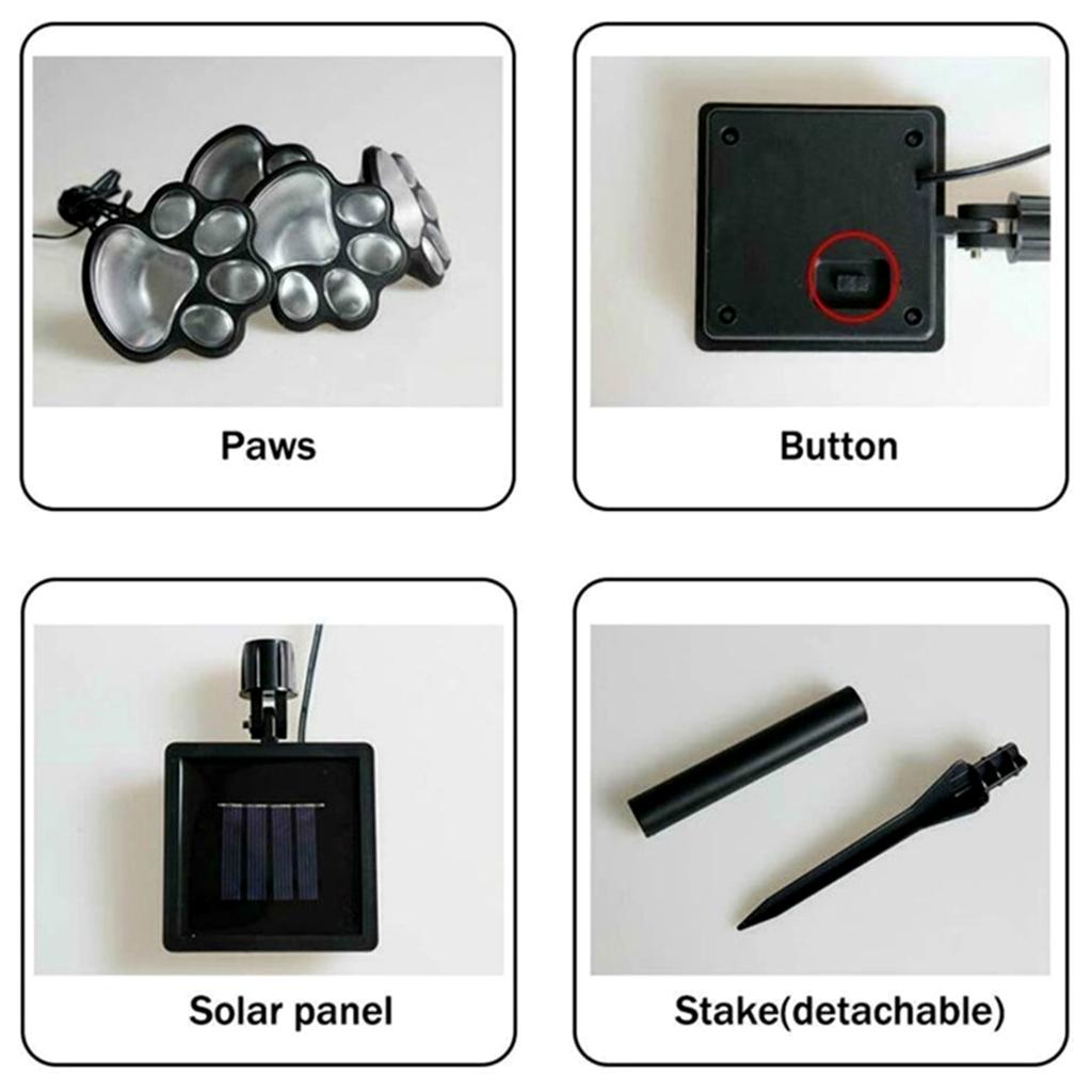 Paw Print Solar Lights 4 in 1 Waterproof Solar Outdoor Lights LED Solar Dog Paw Print Decor Lamp for Patio Lawn Yard Pathway
