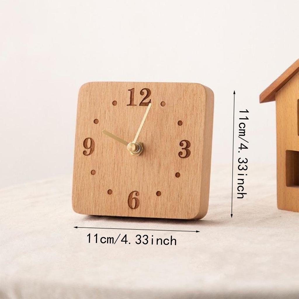 Non Ticking Silent Clock Square Shape Sturdy Wooden Table Clock on Stand Wood