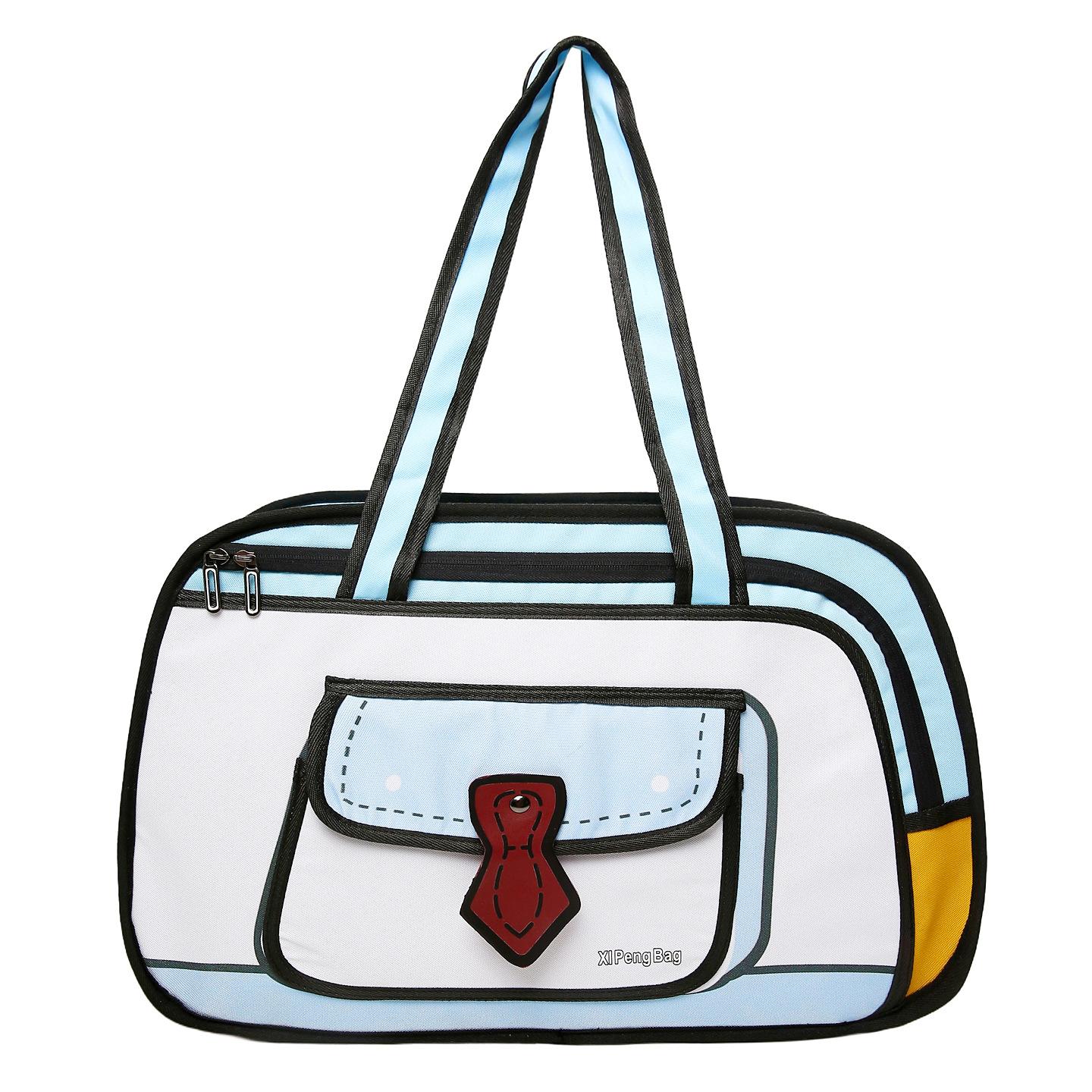 

Travel two-dimensional shoulder bag new trendy fashion handbag contrasting colors cute student party messenger animation bag синий