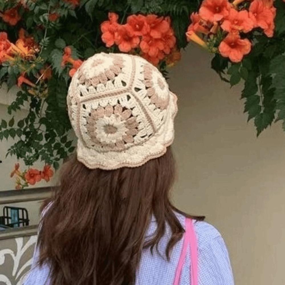 Fleece Thread Flower Sun Hat Hollow Bucket Hat Casual Knitted Fisherman Hat  Student