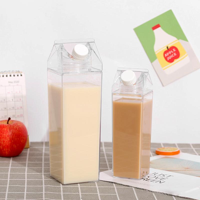 1Pc Juice Box Reusable 500/1000ML Outdoor Sports Water Bottle Transparent Milk Creative PS Portable Travel And Camping