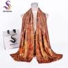 [BYSIFA] Fashion Silk Scarf Shawl Women  New Chinese Style Purple Rich Peony Scarves Spring Autumn Buttons Long Scarves