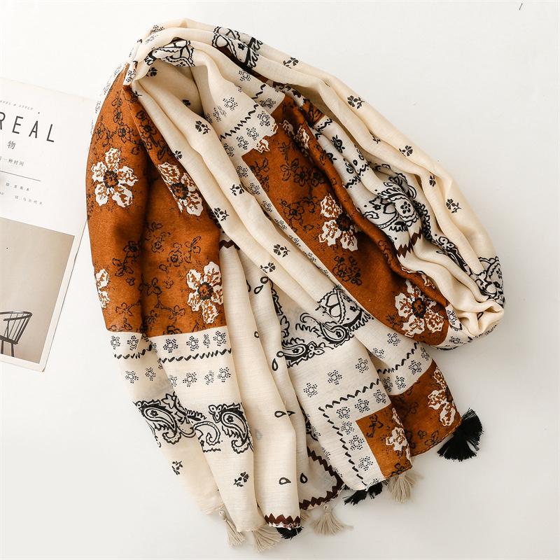 Paisley Floral Tassel Cotton Scarf Breathable Viscose Shawl Winter Casual Sunscreen Travel Scarves Women Muslim Hijab Sjaal