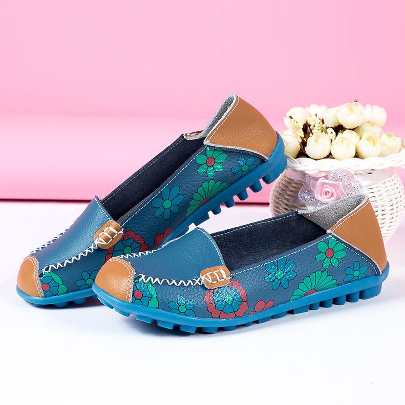 

Женские кожаные лоферы с цветочным принтом и цветочным принтом, балетки на плоской подошве, туфли без шнуровки с круглым носком 41 синий