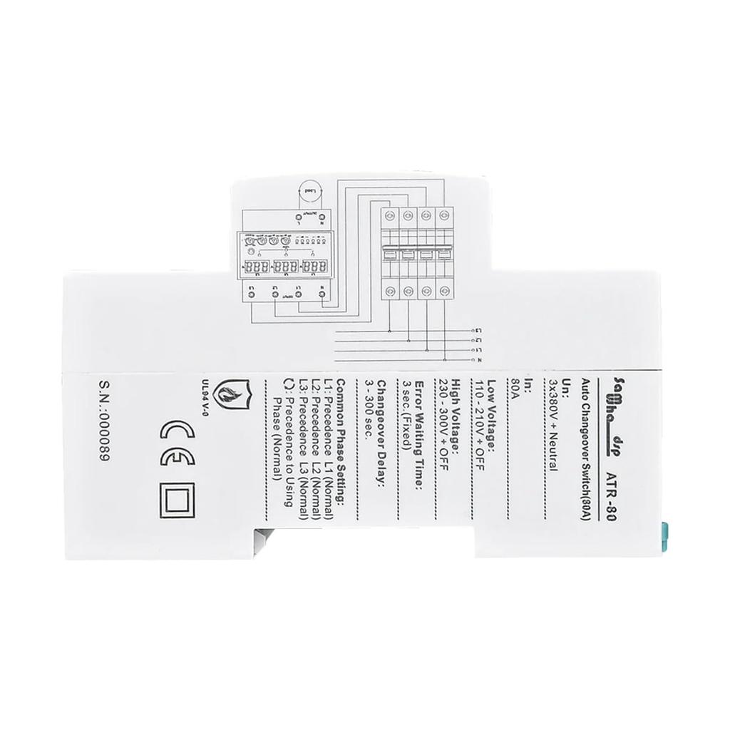 ATR-XX 3P4W Automatic Phase Changeover Relay 63A,80A,100A (Size : 63A)