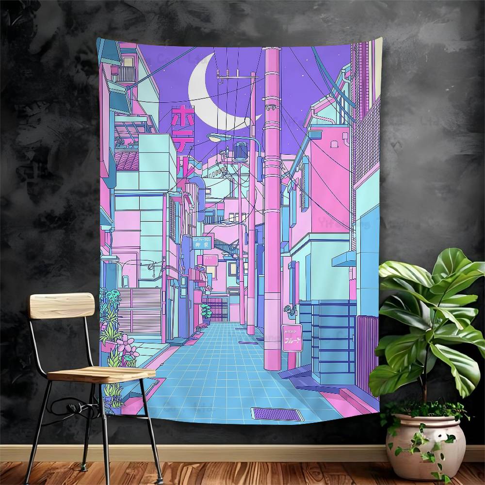 

Vaporwave Neon City Street Colorful Tapestry Wall Hanging Hanging Tarot Hippie Wall Rugs Dorm Wall Art Decor 74x94cm(29x37in)