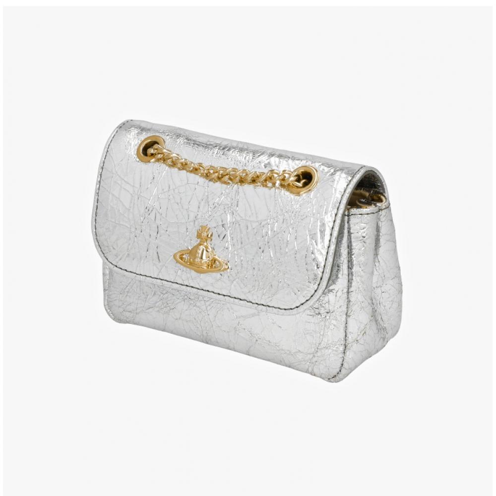 Vivienne Westwood Metallic Crinkle Small Pulse Chain Crossbody 5c01000bw L00a7 Q401