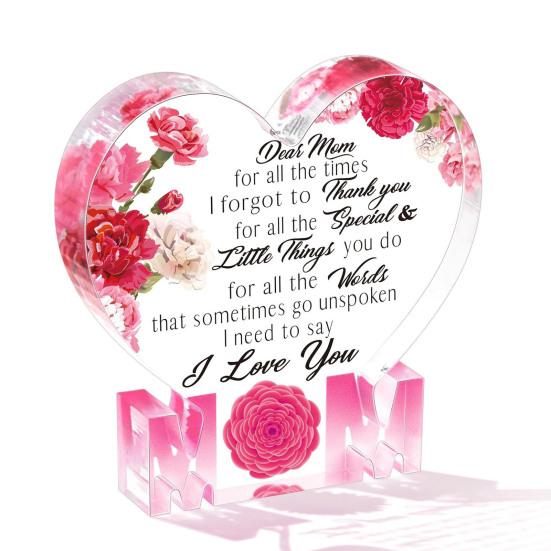 Printed Acrylic Ornament Gifts for Mom Gifts from Daughter or Son Standing Heart or Butterfly Shape Clear Acrylic Sign Mother's Day Gift for Mom