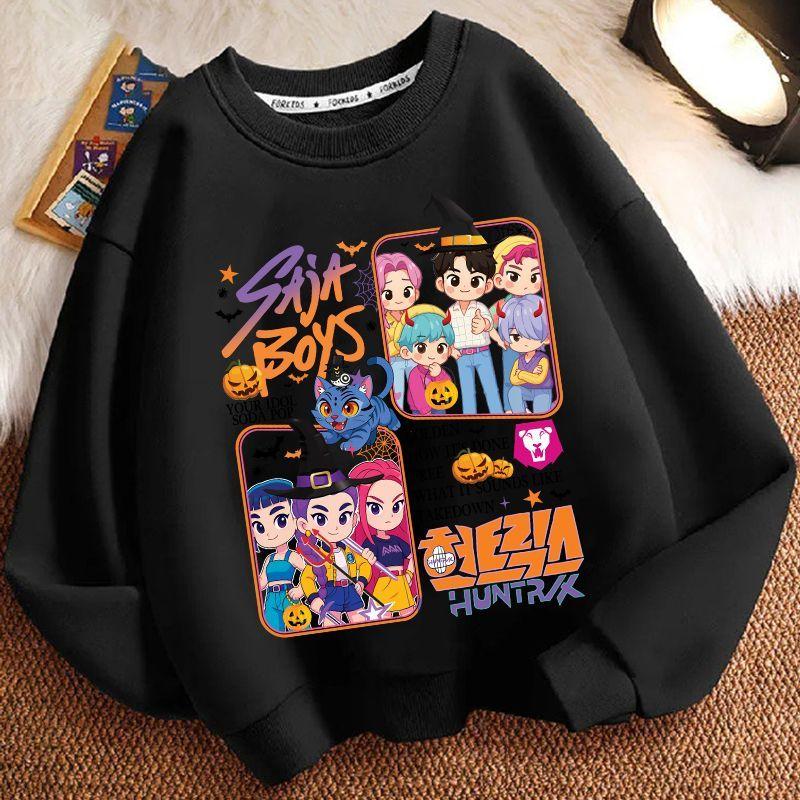 Children's Witch Hunt Team Round-neck Hoodie for Autumn and Winter, Loose Long-sleeved Casual Tops for Boys and Girls