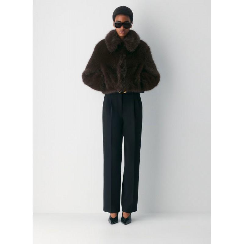 Womens Faux Fox Fur Coat Short Warm Winter Jacket Stand-Up Collar Classic Chic Style