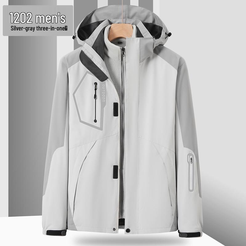 Unisex Windproof 3-in-1 Jacket, Couple Style with Detachable Liner, Two-Piece Set for Hiking, Plus Size Available