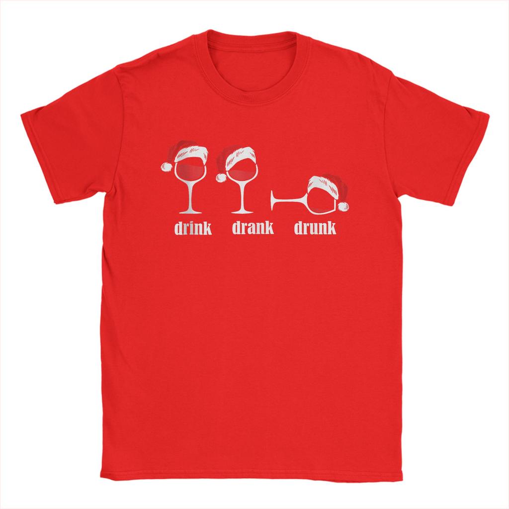 Drink Drank Drunk Weingläser Weinliebhaber Weihnachten Herren T-Shirts Neuheit T-Shirts Kurzarm O-Ausschnitt T-Shirts Baumwolle 4XL 5XL Tops