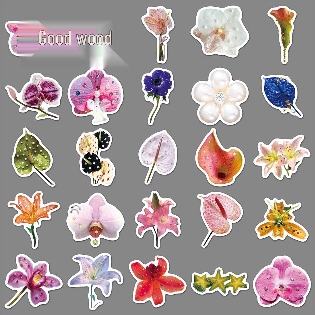 50PCS Diamond Flower Stickers: Creative Waterproof Decoration for Notebooks, Journals, and Cards