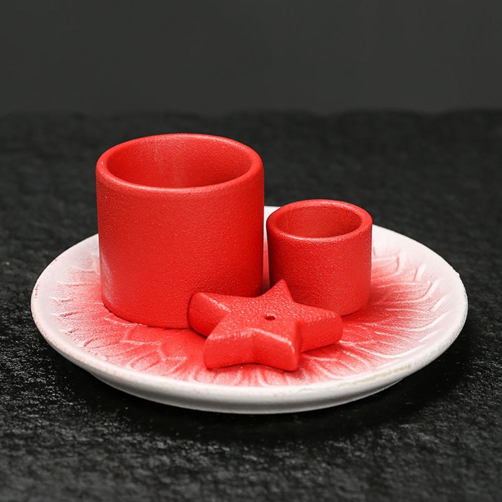 

4-in-1 Desktop Candelabrum Decorative Tealight Container Ceramic Incense Burner Thoughtful Gift красный