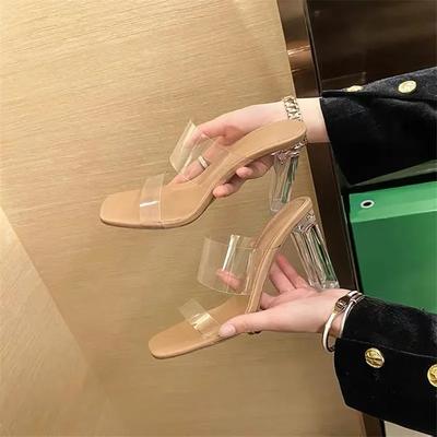 Mode Été Femmes Escarpins Sandales PVC Gelée Pantoufles Bout Ouvert Talons Hauts Femmes Transparentes Perspex Pantoufles Chaussures Talon Sandales Claires