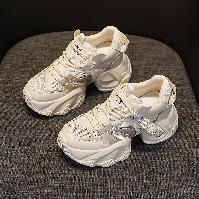 Thick-soled transparent mesh and double-layer mesh heightening dad shoes 2025 new casual versatile fashion style small women's shoes