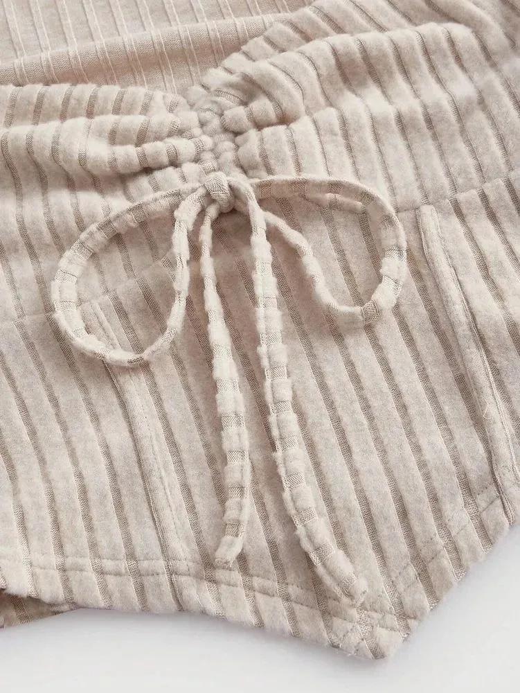 Long Sleeve Crop Top Phumee Sweetheart Neck Flared Sleeves  Rib-knit  A1933