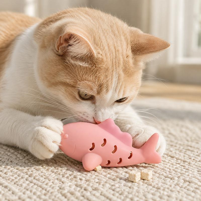 Interactive Cat Treat Dispensing Toy Shark Shape Slow Feeder Chew Toy Enrichment Toy for Indoor Cats Kittens Training Play