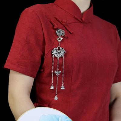 Medium Pressure Cheongsam Buckle Pendant Long Life Lock Fringed Pendant Women's Hanfu Accessories Exquisite Retro Tibetan Silver Jewelry
