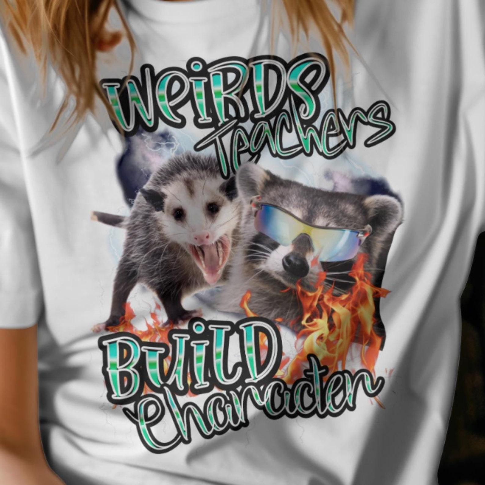 Weird Teachers Build Character T-Shirt, Raccoon Opossum Funny Teacher Gift 2XL