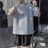 Camiseta Masculina de Gola O e Manga Curta com Textura 3D Waffle Verão Cor Sólida Simples Camiseta Streetwear