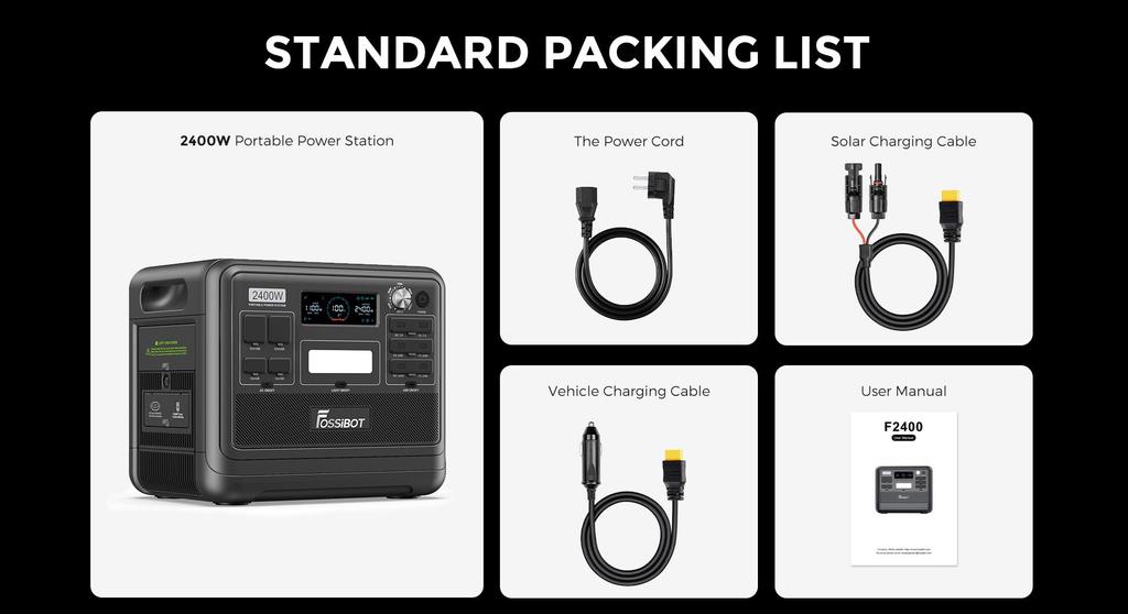 FOSSiBOT F2400 Portable Power Station 2400W Output 2048Wh LiFePO4 Battery 13 Output Ports 1.5-2 Hours Fast Charging