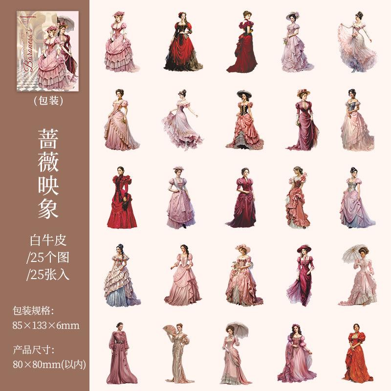 

25-Piece Elegant Retro Lady Character Stickers, Classic Lady Designs Great for Adding Nostalgic Accents to Planners and Notebook