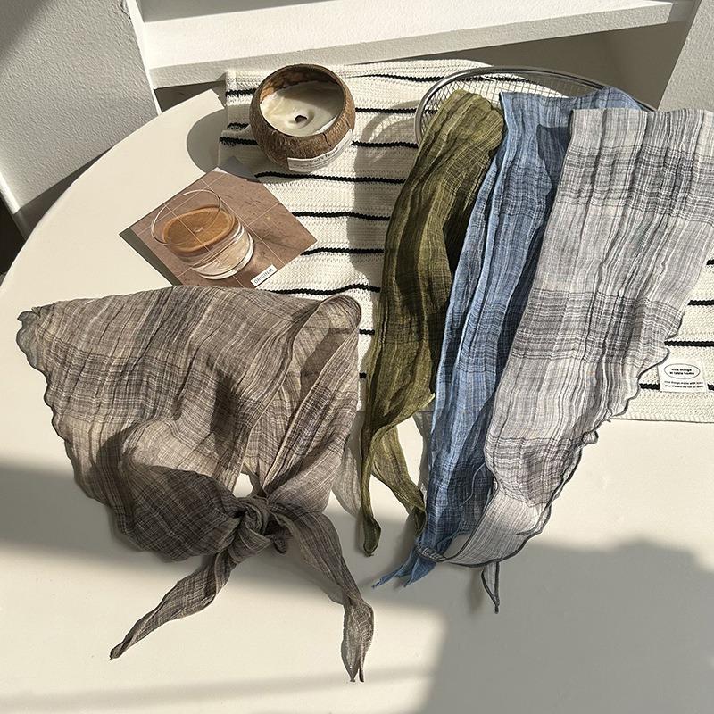Headscarf summer women's pastoral new neck protector, light and breathable scarf, small scarf, small plaid triangular scarf, headscarf pastoral style