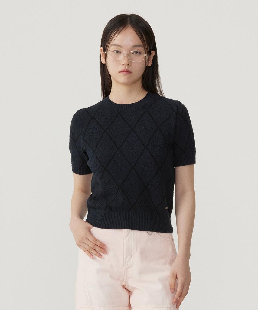 COVERNAT WOMAN Clover Heart Jacquard Half Knit Navy