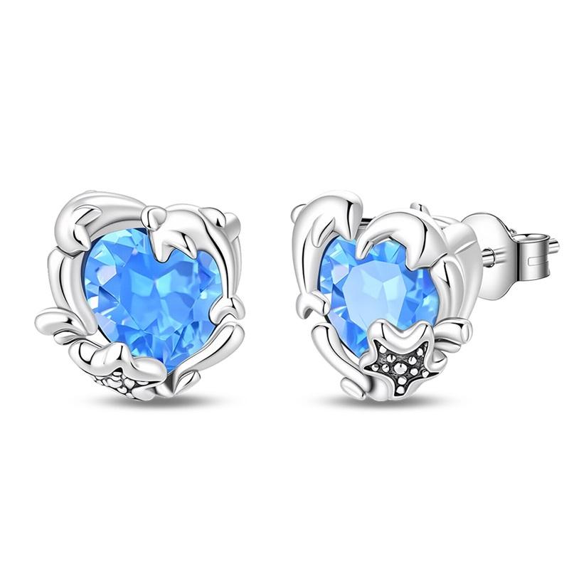 925 Silber Blauer Zirkon Traumfänger Feder Stern Mond Niedliche Kralle Creolen Für Damen Feiner Geburtstagsschmuck Geschenke