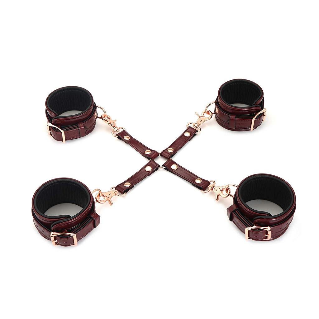 Liebe Seele SM Goods Restraint 4 Piece Set Wine Red Genuine Leather Cosplay Queen Luxury