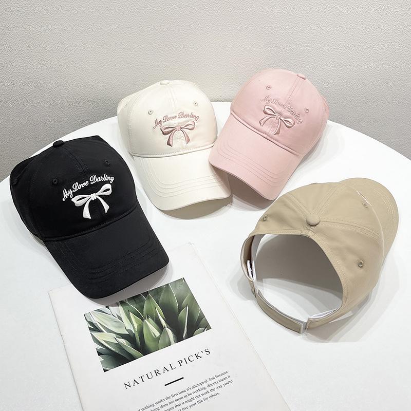 Spring/Summer Bow Embroidery Open-Top Hat: Women's Cute Ponytail Baseball Cap Fashion
