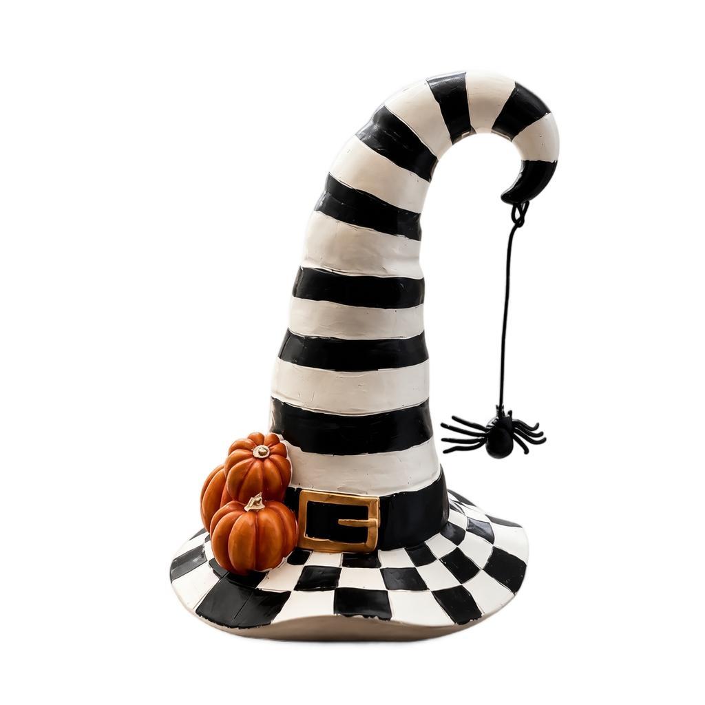 Halloween Witch Hat Outdoor Decor, Resin Pumpkin and Yard Ornament for Garden House