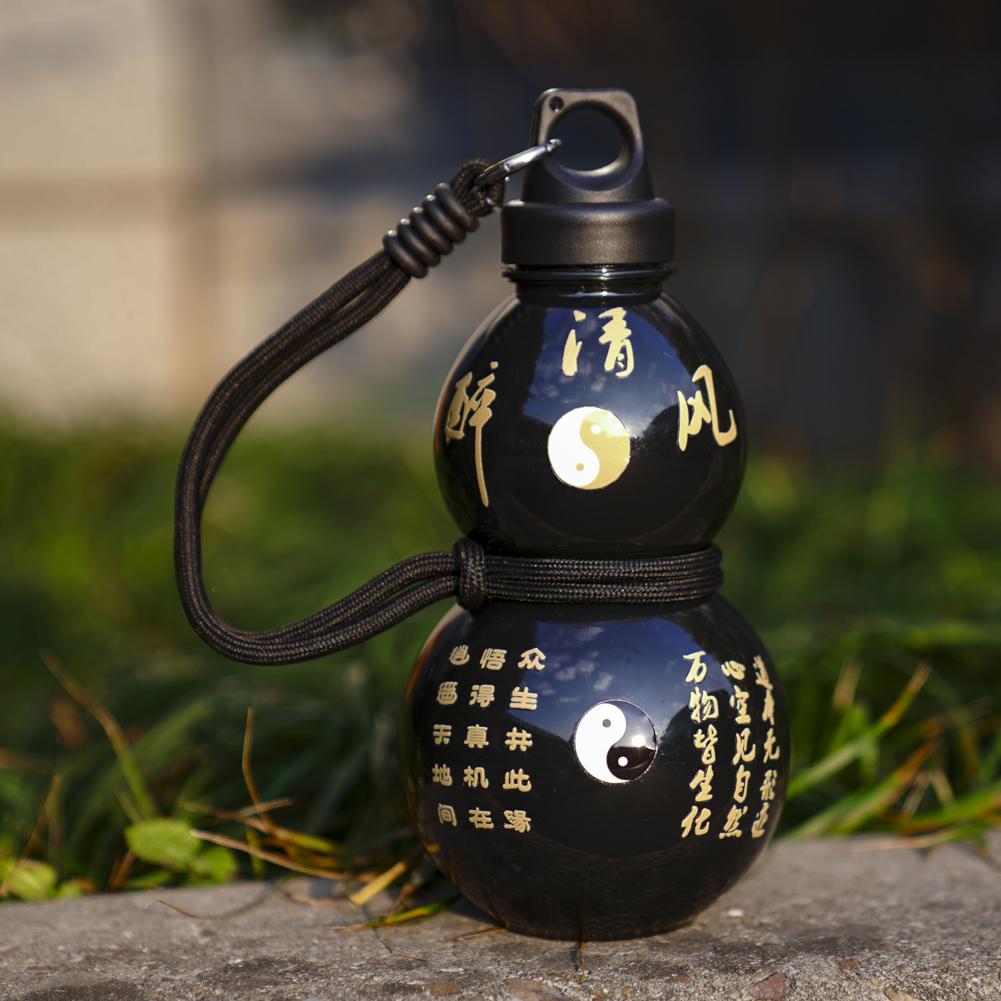 Chinese Style Tritan Drinking Bottle Gourd Water Bottle with Shoulder Strap Braided Waist Rope Cup Brush Charm DIY Sticker