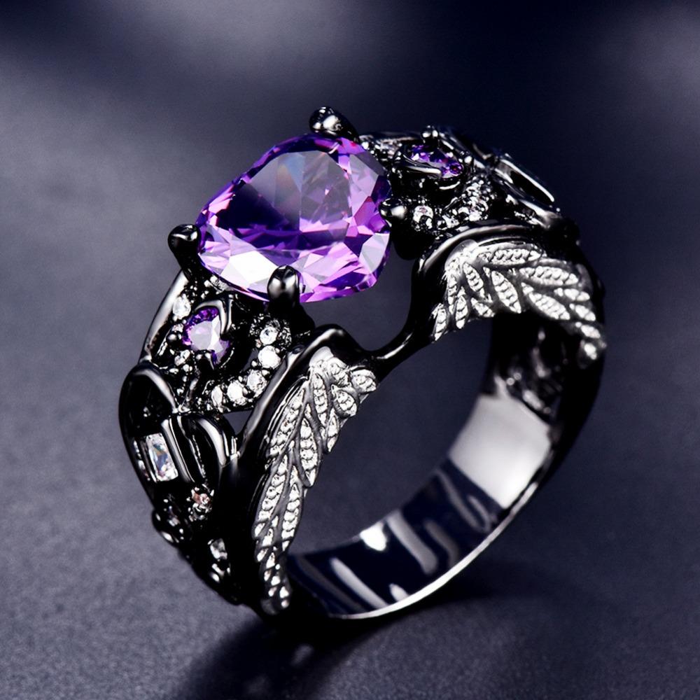 Personalized Angel Wings Four Claws Love Purple Zircon Edge Set with White Diamond Ring