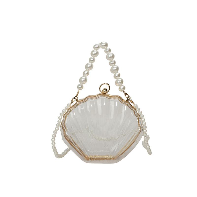 Pearl Shell Bag - A Unique Evening Party Bag with Elegant Beaded Shoulder Strap Handbag Transparency белый