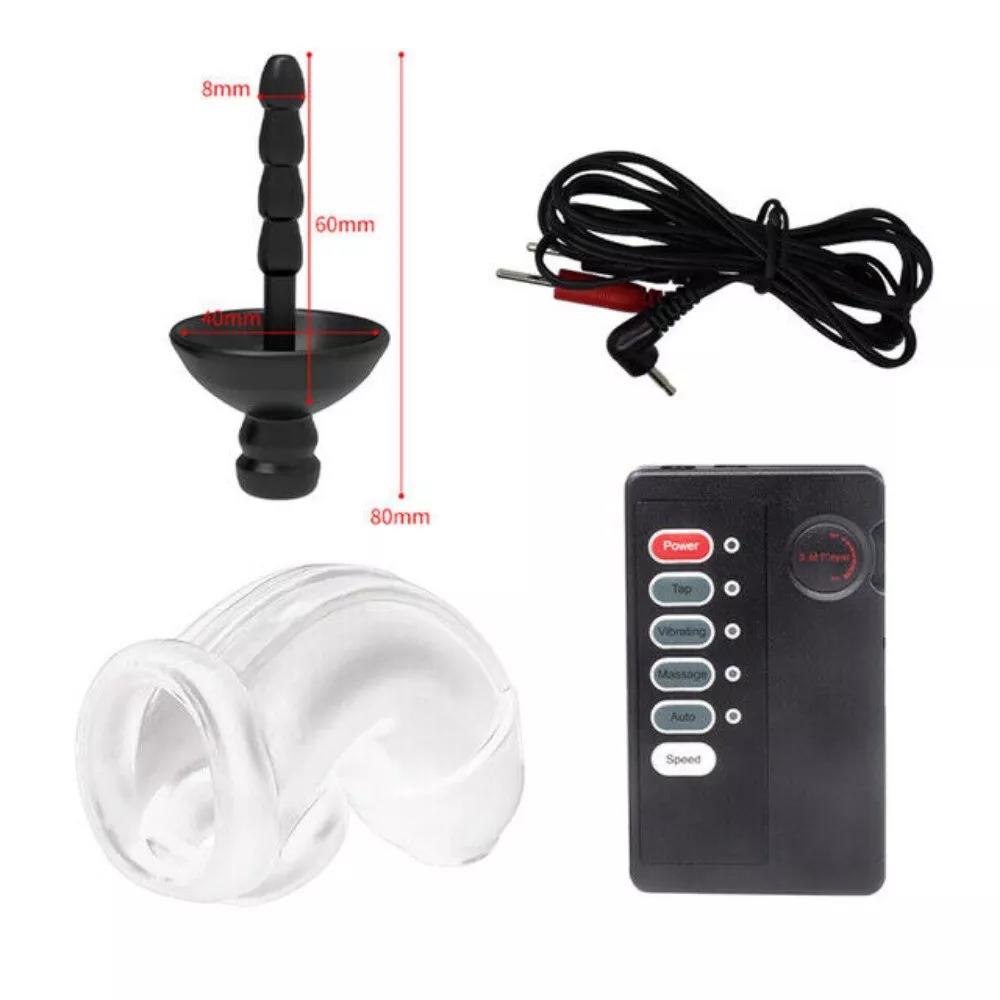 Electric Shock Male Soft Chastity Cage Chastity Device Electric Stimulation Urethral Sounding Plug Dilator Shock Masturbation