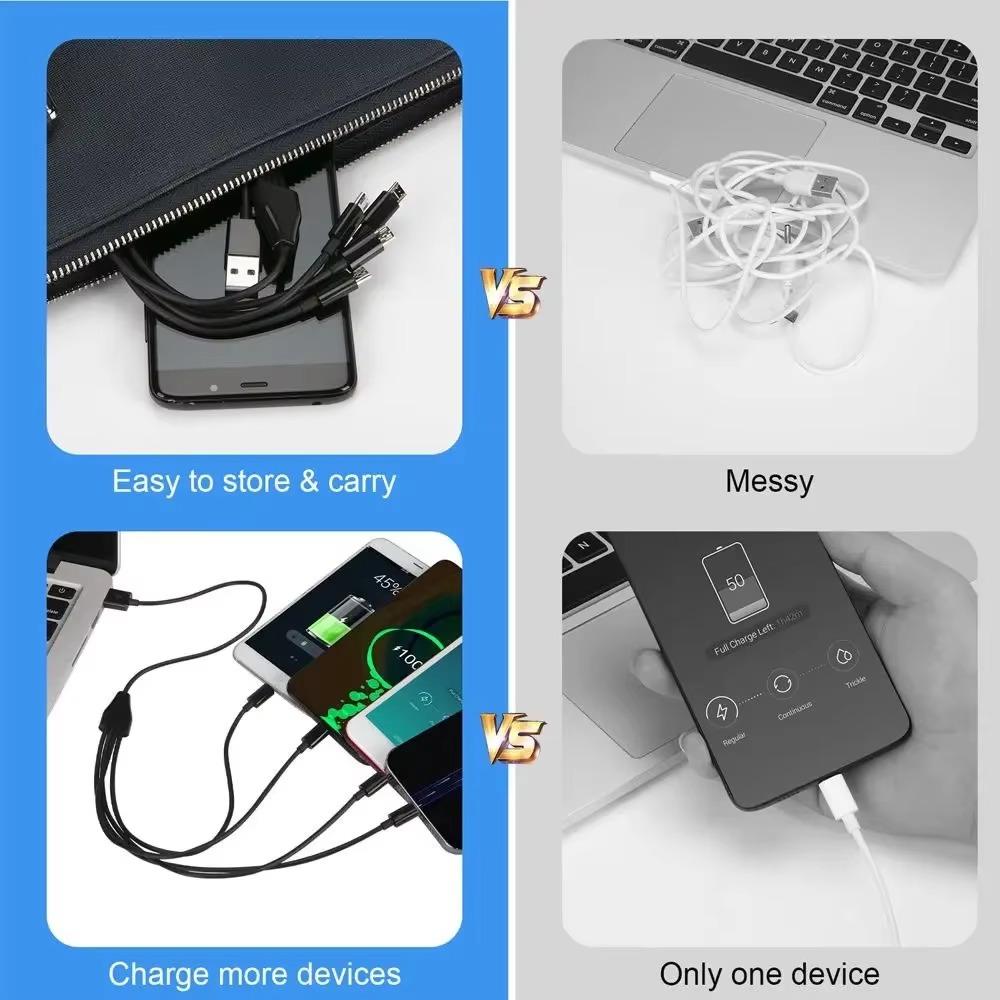 Multiple USB Data Cable 5V 4 Port USB C PD Splitter Cable for Samsung/Xiaomi/Android