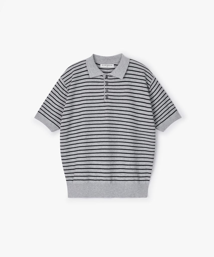 Peullojeulum Pure Cotton Collar Knit Stripe Gray