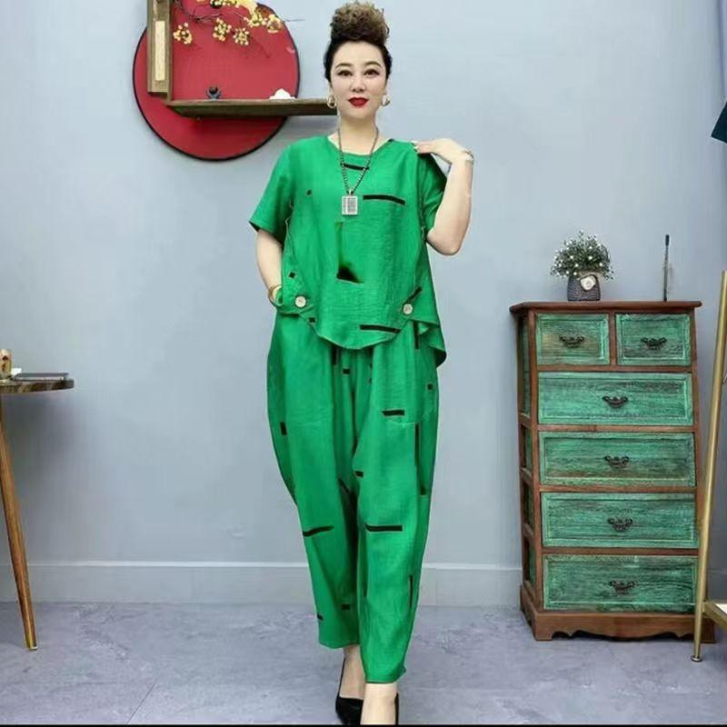 Sommer frauen Hosen Anzug Pastoralen Mode Lose Kurzarm Zwei Stück Anzug Gestreiften Baumwolle Leinen Wilden T-shirt Hose Sets