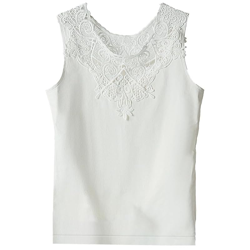 

[Karly Shop] layered tank top ladies 95% cotton motif lace layered clothing inner tops floral pattern extend Fashionable rr-001 XL white