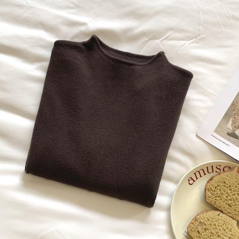 

Soft waxy small stand-up collar simple inner top versatile sweater spring basic knitted bottoming shirt women L темный кофе