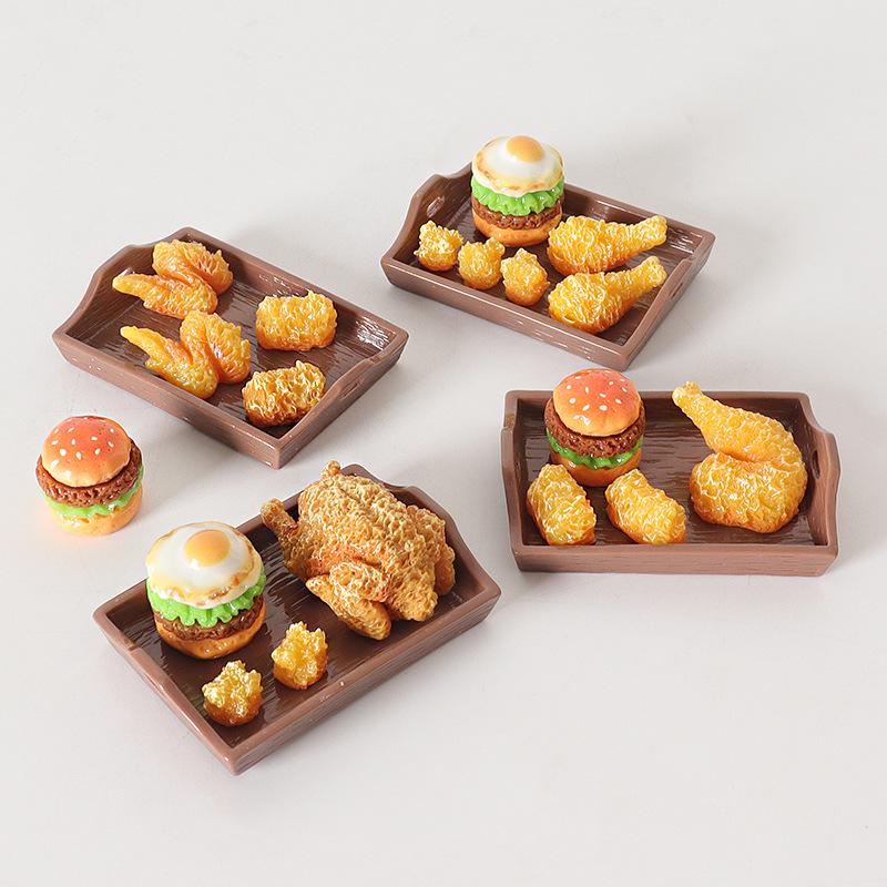 Mini Dollhouse Fried Chicken Tray Ornament - DIY Hamburger Scene with Chicken Leg Accessories